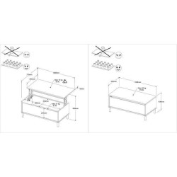 Table basse relevable MORPHOS - L 100 x P 50 x H 43,6 cm - Rectangulai
