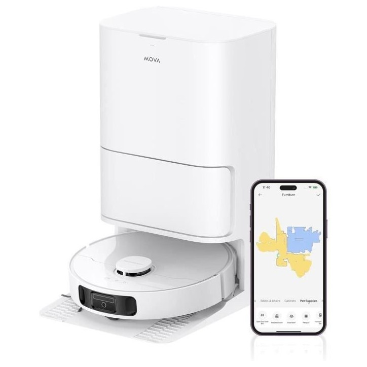 MOVA E30 Ultra - Robot Aspirateur Laveur avec Vidage Automatique - Nettoyage Automatique des Serpillieres - Technologie RoboSwin