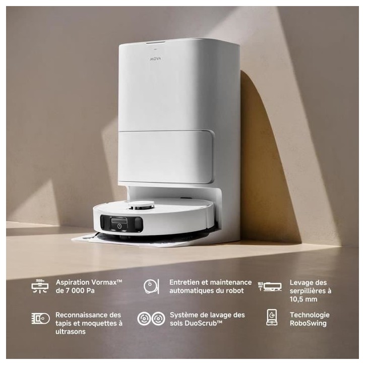 MOVA E30 Ultra - Robot Aspirateur Laveur avec Vidage Automatique - Nettoyage Automatique des Serpillieres - Technologie RoboSwin
