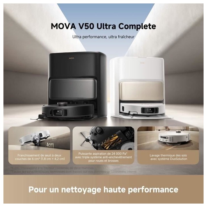 Robot Aspirateur Laveur MOVA V50 Ultra Complete -Puissance 24 000 Pa - Lavage Thermique des sols avec systeme DuoSolution Robot Aspirateur Laveur MOVA V50 Ultra Complete -Puissance 24 000 Pa - Lavage Thermique des sols avec systeme DuoSolution