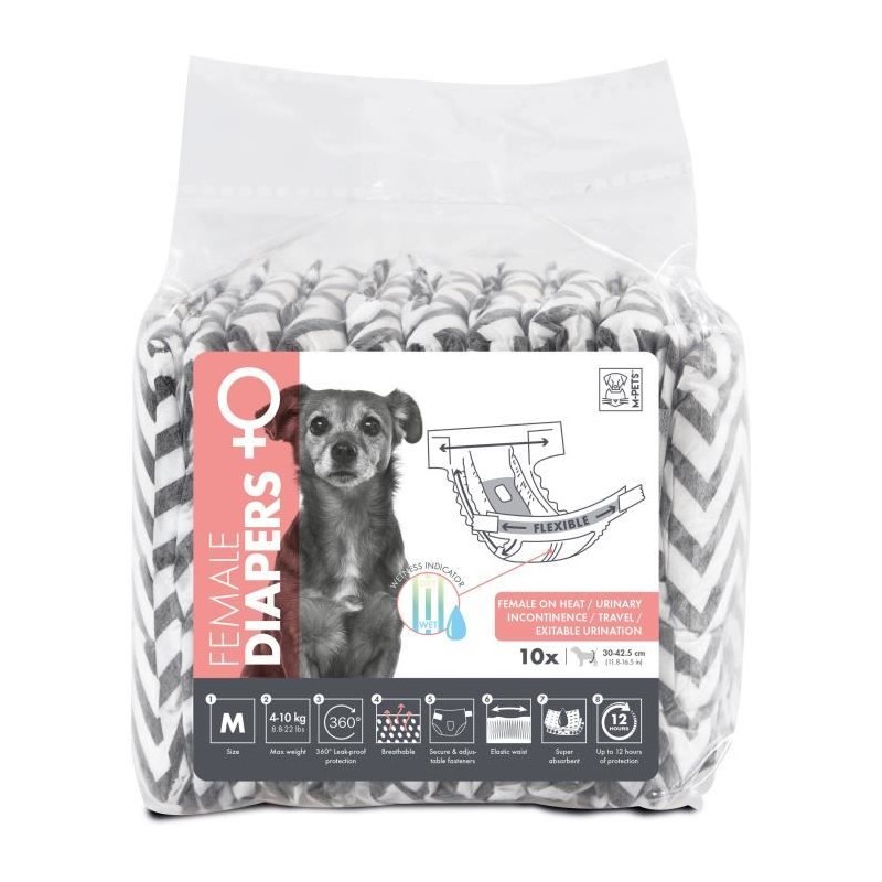 Couches pour chien - M PETS - DIAPERS - Femelle M x10 - Tour de taille Couches pour chien - M PETS - DIAPERS - Femelle M x10 - Tour de taille