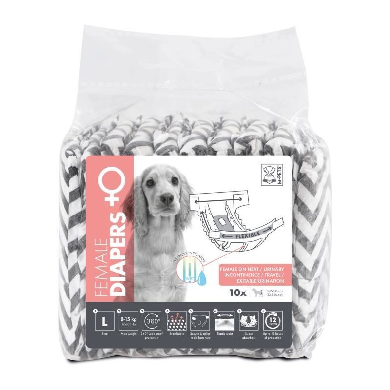 Couches pour chien - M PETS - DIAPERS Femelle L x10 - Tour de taille 3 Couches pour chien - M PETS - DIAPERS Femelle L x10 - Tour de taille 3