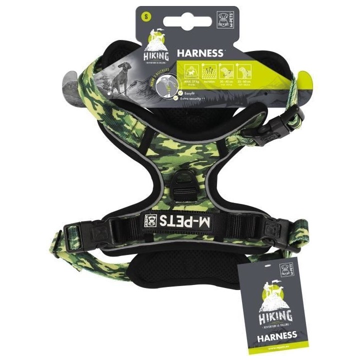 Harnais - M PETS - HIKING - Camouflage S - Tissu rembourré -Attache sécurité - Poignée - Laisse dos/avant Harnais - M PETS - HIKING - Camouflage S - Tissu rembourré -Attache sécurité - Poignée - Laisse dos/avant
