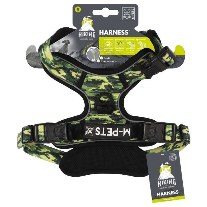 Harnais - M PETS - HIKING - Camouflage M - Tissu rembourré - Attache sécurité - Poignée - Laisse dos/avant