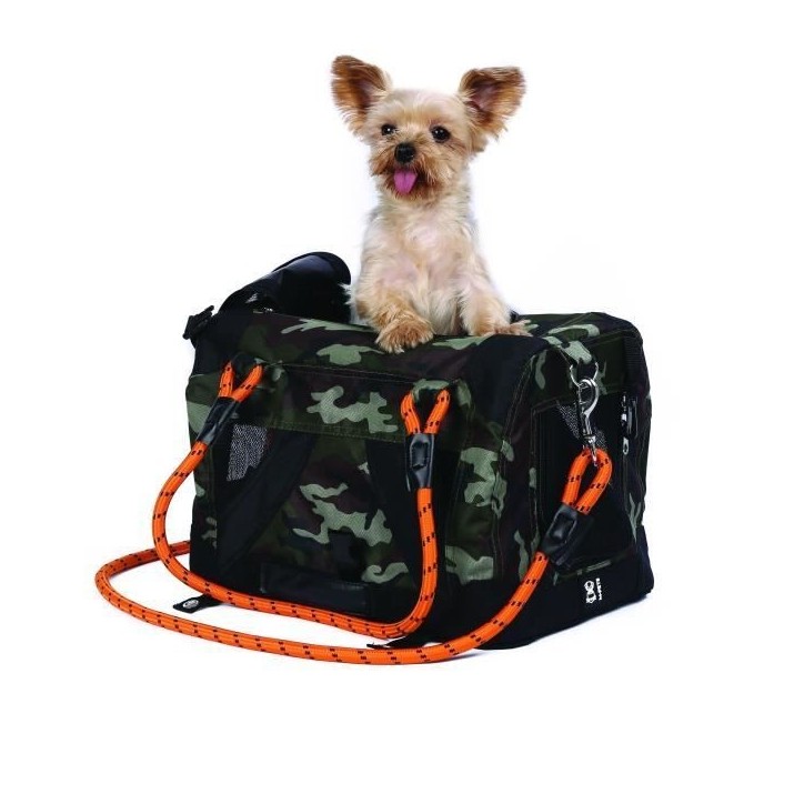 Sac de transport - M PETS - REMIX 2 en 1 Camouflage & Orange - 41 x 28 x 28 cm - Pliable - Léger - Ceinture baudrier