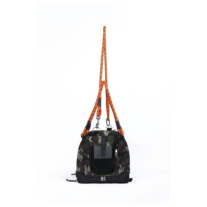 Sac de transport - M PETS - REMIX 2 en 1 Camouflage & Orange - 41 x 28 x 28 cm - Pliable - Léger - Ceinture baudrier