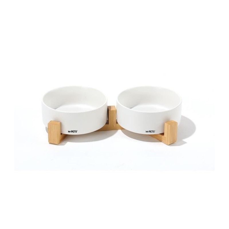 Bols céramique avec support en bambou 2x350 ml - Mpets - OPERA - Blan Bols céramique avec support en bambou 2x350 ml - Mpets - OPERA - Blan