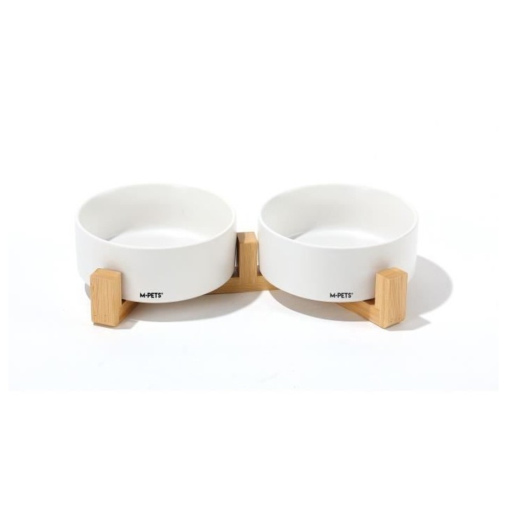 Bols céramique avec support en bambou 2x350 ml - Mpets - OPERA - Blanc Bols céramique avec support en bambou 2x350 ml - Mpets - OPERA - Blanc
