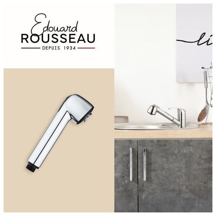 Douchette pour mitigeur d'évier de cuisine - Chromé - 2 jets - Picots anti-calcaire - ROUSSEAU Douchette pour mitigeur d'évier de cuisine - Chromé - 2 jets - Picots anti-calcaire - ROUSSEAU