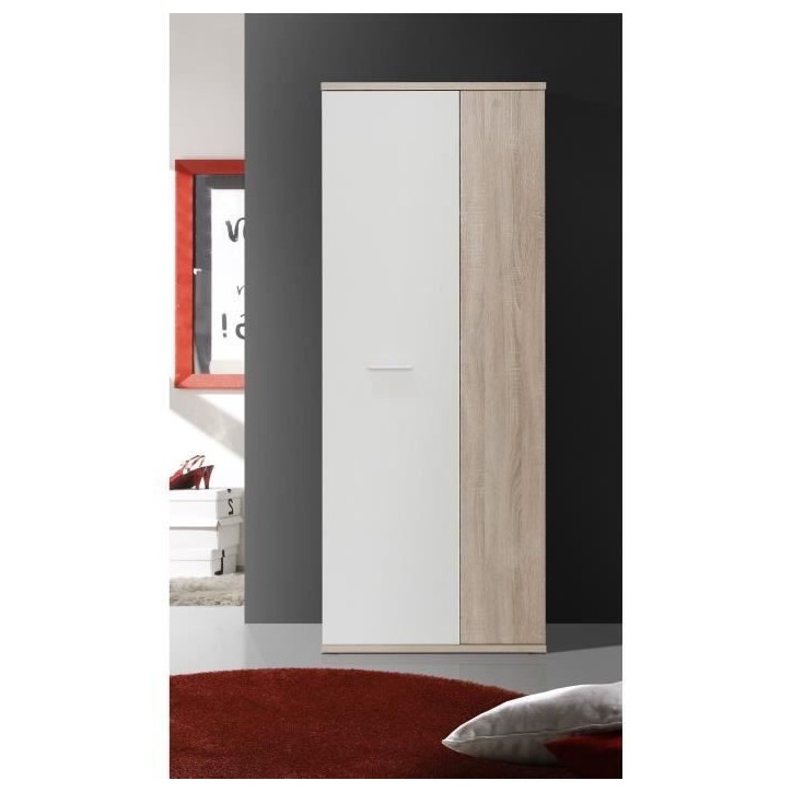 Armoire a chaussures MISCA - Décor chene sonoma et blanc mat - L69 x P35 x H179cm Armoire a chaussures MISCA - Décor chene sonoma et blanc mat - L69 x P35 x H179cm