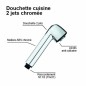 Douchette pour mitigeur d'évier de cuisine - Chromé - 2 jets - Picots anti-calcaire - ROUSSEAU
