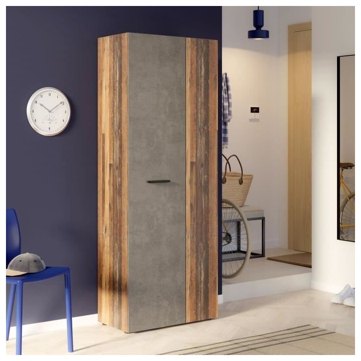 Armoire a chaussures - Béton gris foncé / Bois vintage - 18 paires - 68,7 x 36,5 x 181,1 cm - FORTE Armoire a chaussures - Béton gris foncé / Bois vintage - 18 paires - 68,7 x 36,5 x 181,1 cm - FORTE