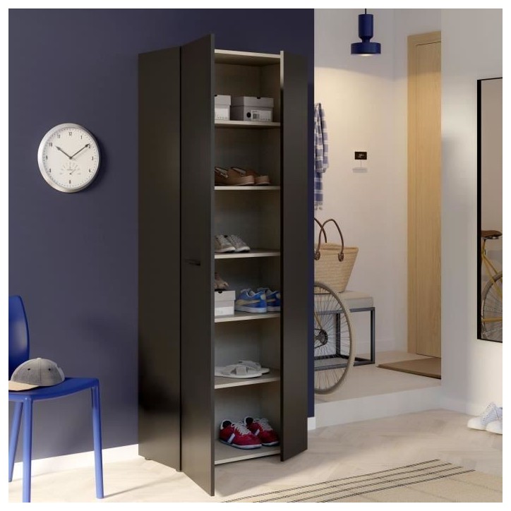 Armoire a chaussures - Noir - 18 paires - 68,7 x 36,5 x 181,1 cm - FORTE