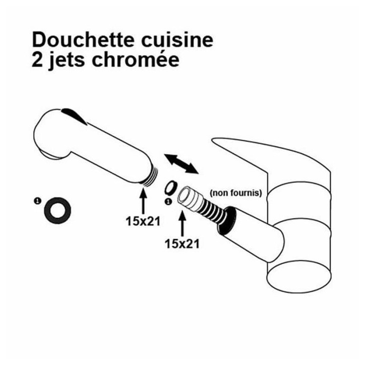 Douchette pour mitigeur d'évier de cuisine - Chromé - 2 jets - Picots anti-calcaire - ROUSSEAU Douchette pour mitigeur d'évier de cuisine - Chromé - 2 jets - Picots anti-calcaire - ROUSSEAU