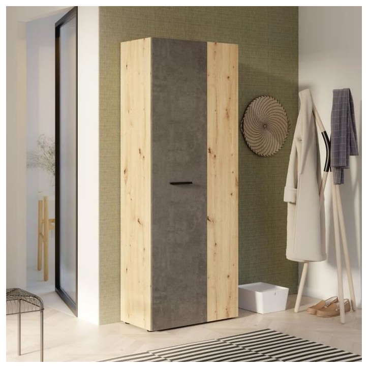 Armoire de rangement - Béton gris foncé / Chene - 68,7 x 36,5 x 181,1 cm Armoire de rangement - Béton gris foncé / Chene - 68,7 x 36,5 x 181,1 cm