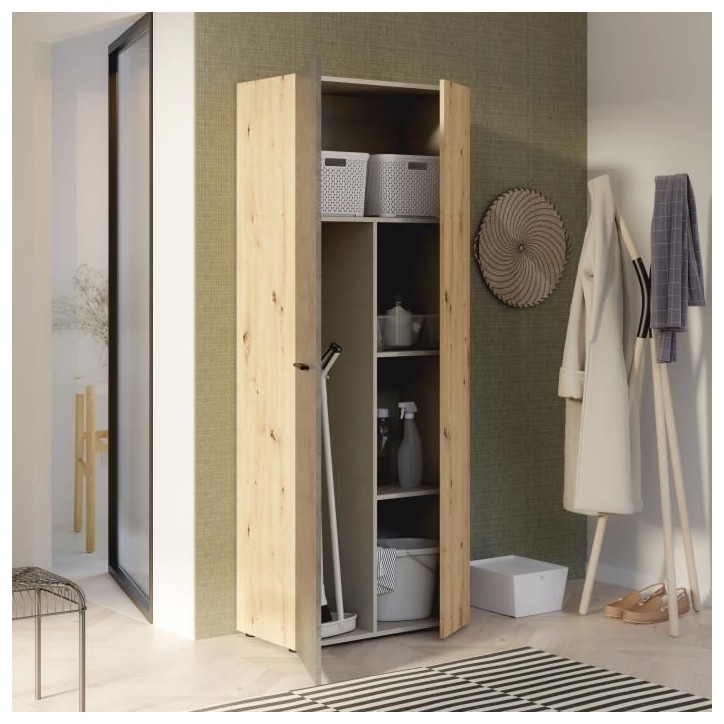 Armoire de rangement - Béton gris foncé / Chene - 68,7 x 36,5 x 181,1 cm Armoire de rangement - Béton gris foncé / Chene - 68,7 x 36,5 x 181,1 cm
