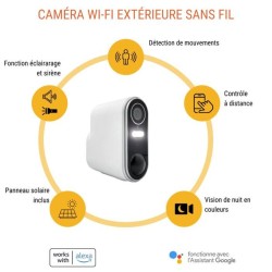 Caméra de surveillance extérieure sans fil avec panneau solaire Kony