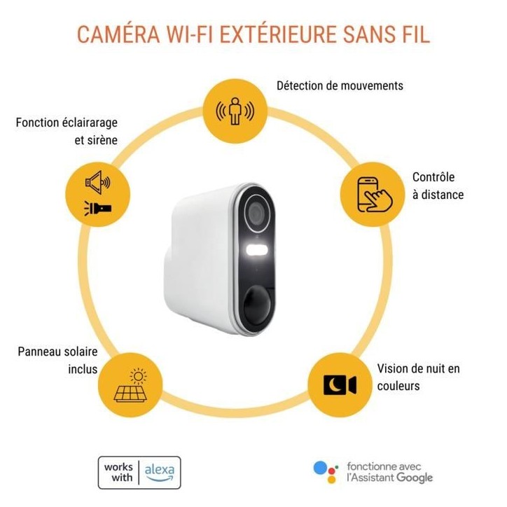 Caméra de surveillance extérieure sans fil avec panneau solaire Konyks Camini Air 2 Solar