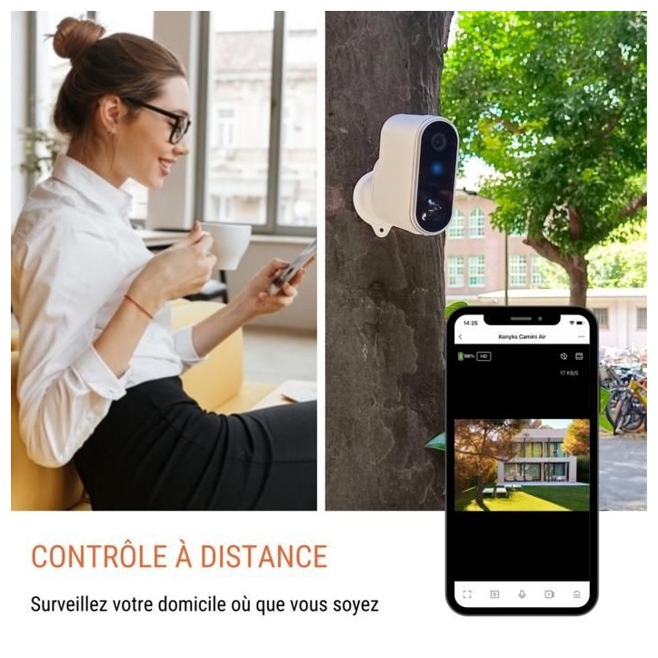 Caméra de surveillance extérieure sans fil avec panneau solaire Konyks Camini Air 2 Solar