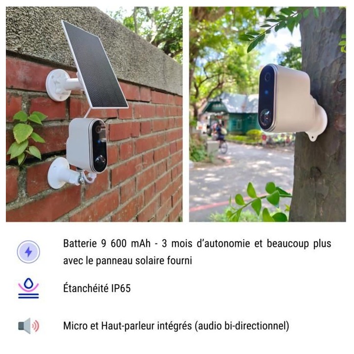 Caméra de surveillance extérieure sans fil avec panneau solaire Konyks Camini Air 2 Solar