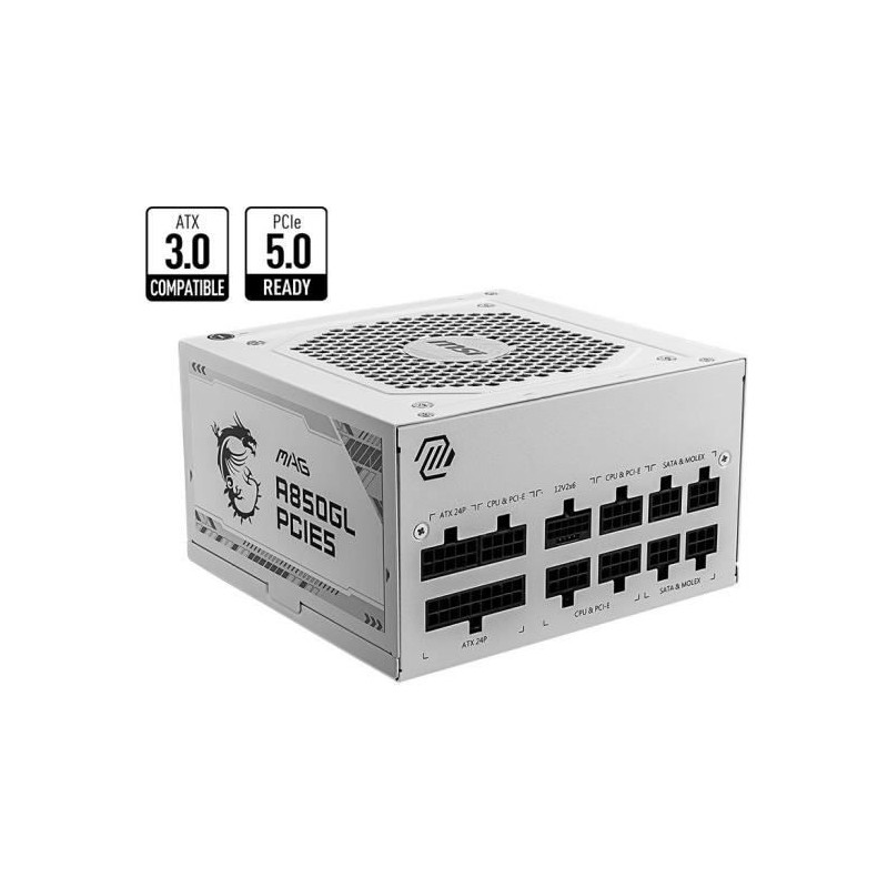 MSI - MAG A850GL PCIE5 WHITE - Bloc d'alimentation interne - 850W MSI - MAG A850GL PCIE5 WHITE - Bloc d'alimentation interne - 850W