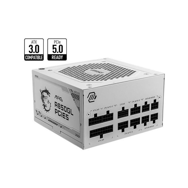 MSI - MAG A850GL PCIE5 WHITE - Bloc d'alimentation interne - 850W MSI - MAG A850GL PCIE5 WHITE - Bloc d'alimentation interne - 850W