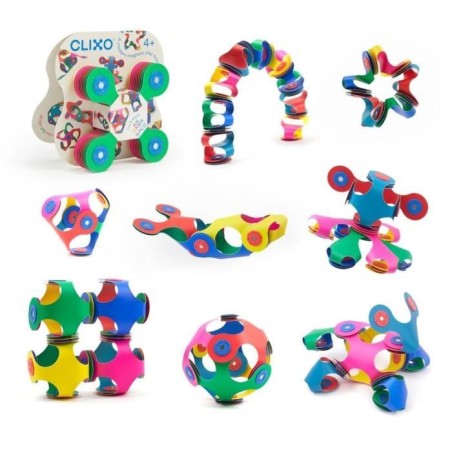 Tiny & Mighty CLIXO - GIPSY TOYS - Jeu de construction magnétique, flexible, durable et imaginatif - 9 pieces - Des 4 ans