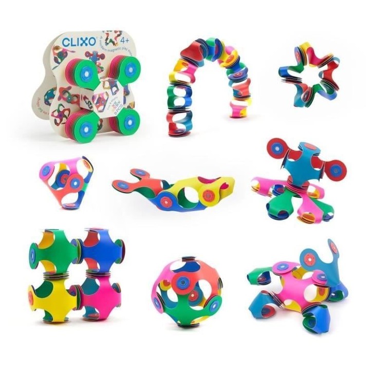 Tiny & Mighty CLIXO - GIPSY TOYS - Jeu de construction magnétique, flexible, durable et imaginatif - 9 pieces - Des 4 ans