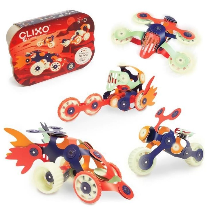 Mars Rovers CLIXO - GIPSY TOYS - Jeu de construction magnétique, flexible - 30 pcs - des 6 ans - Brille dans la nuit