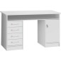 Bureau droit a clés avec 1 porte et 4 tiroirs - Décor papier blanc - 126 x P 55 x H 76 cm - ALICANTE Bureau droit a clés avec 1 porte et 4 tiroirs - Décor papier blanc - 126 x P 55 x H 76 cm - ALICANTE