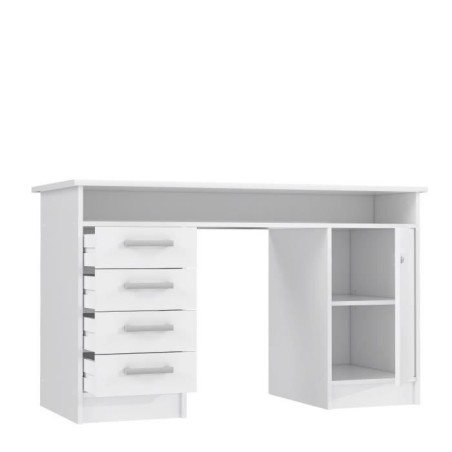 Bureau droit a clés avec 1 porte et 4 tiroirs - Décor papier blanc - 126 x P 55 x H 76 cm - ALICANTE