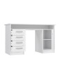 Bureau droit a clés avec 1 porte et 4 tiroirs - Décor papier blanc - 126 x P 55 x H 76 cm - ALICANTE Bureau droit a clés avec 1 porte et 4 tiroirs - Décor papier blanc - 126 x P 55 x H 76 cm - ALICANTE