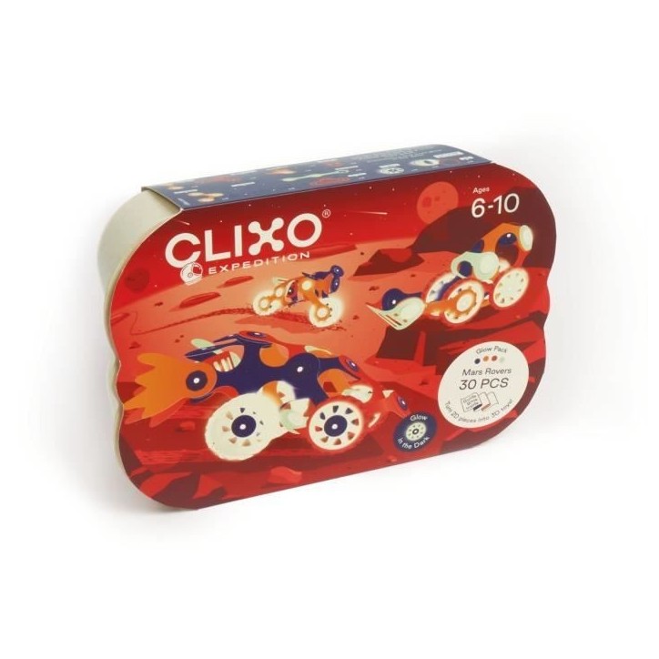 Mars Rovers CLIXO - GIPSY TOYS - Jeu de construction magnétique, flexible - 30 pcs - des 6 ans - Brille dans la nuit