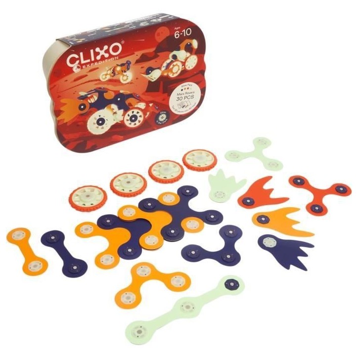 Mars Rovers CLIXO - GIPSY TOYS - Jeu de construction magnétique, flexible - 30 pcs - des 6 ans - Brille dans la nuit