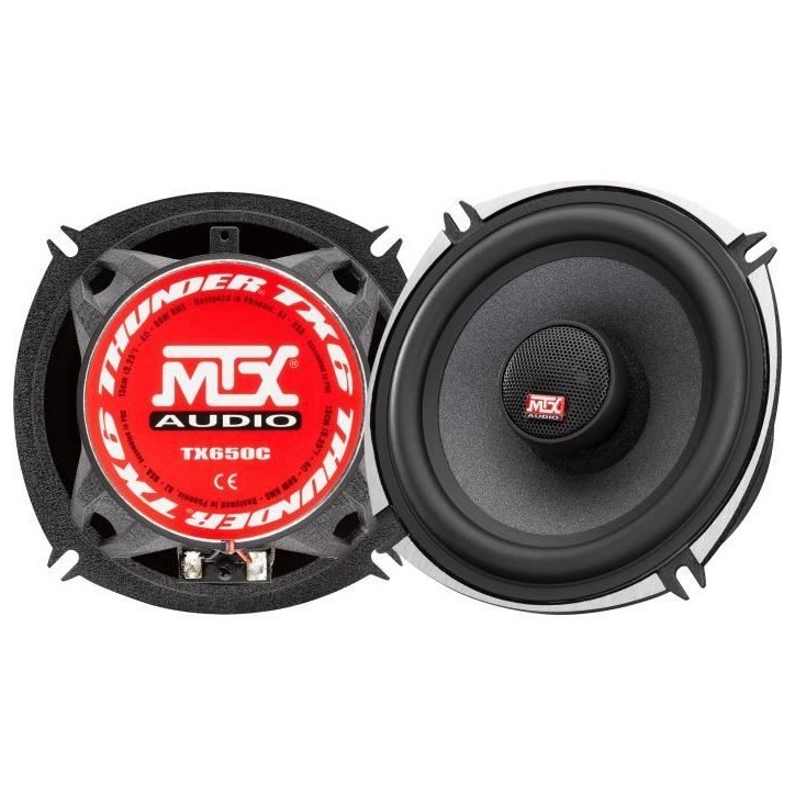 MTX TX650C Haut-parleurs voiture Coaxiaux 13cm 2 voies 80W RMS 4 châssis alu Tweeters néodyme dôme soie Membrane pulpe célul MTX TX650C Haut-parleurs voiture Coaxiaux 13cm 2 voies 80W RMS 4 châssis alu Tweeters néodyme dôme soie Membrane pulpe célul
