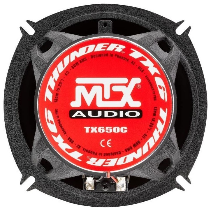 MTX TX650C Haut-parleurs voiture Coaxiaux 13cm 2 voies 80W RMS 4 châssis alu Tweeters néodyme dôme soie Membrane pulpe célul MTX TX650C Haut-parleurs voiture Coaxiaux 13cm 2 voies 80W RMS 4 châssis alu Tweeters néodyme dôme soie Membrane pulpe célul