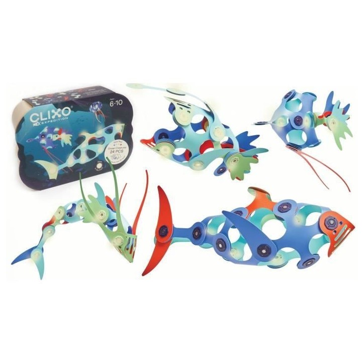 Ocean Creatures CLIXO - GIPSY TOYS - Jouet de construction magnétique phosphorescent - 24 pcs