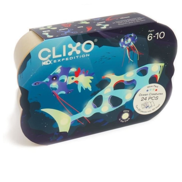 Ocean Creatures CLIXO - GIPSY TOYS - Jouet de construction magnétique phosphorescent - 24 pcs