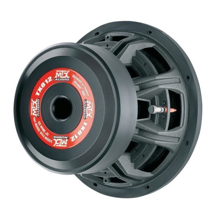 MTX TX812 Subwoofer voiture HighEnd 30cm 1800W RMS 2 châssis alu bobine 3 pour caisson clos ou reflex membrane fibre MTX TX812 Subwoofer voiture HighEnd 30cm 1800W RMS 2 châssis alu bobine 3 pour caisson clos ou reflex membrane fibre
