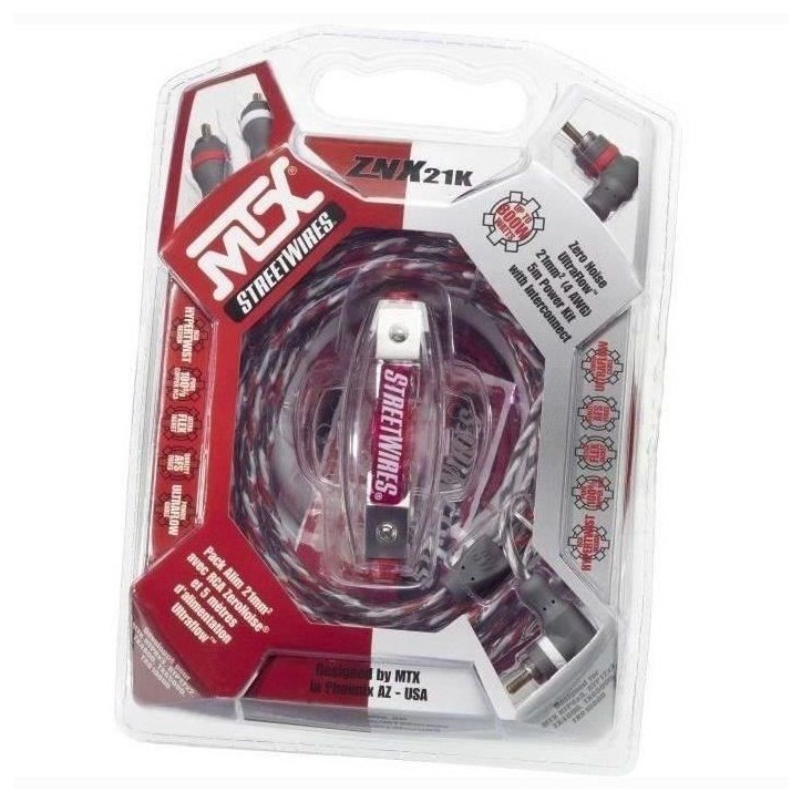 MTX ZNX21K Pack Alimentation 21mm² 5 metres d'alim 0,7m de masse câble RCA porte fusible et accessoires