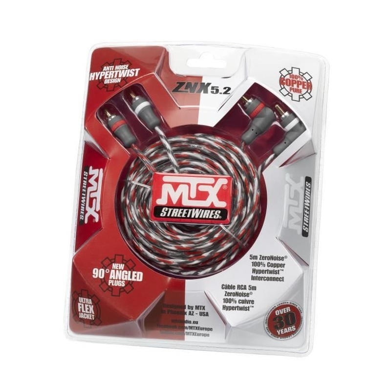 MTX ZNX5.2 Câble RCA ZeroNoise 5 metres symétrique 100% cuivre 3 bli MTX ZNX5.2 Câble RCA ZeroNoise 5 metres symétrique 100% cuivre 3 bli