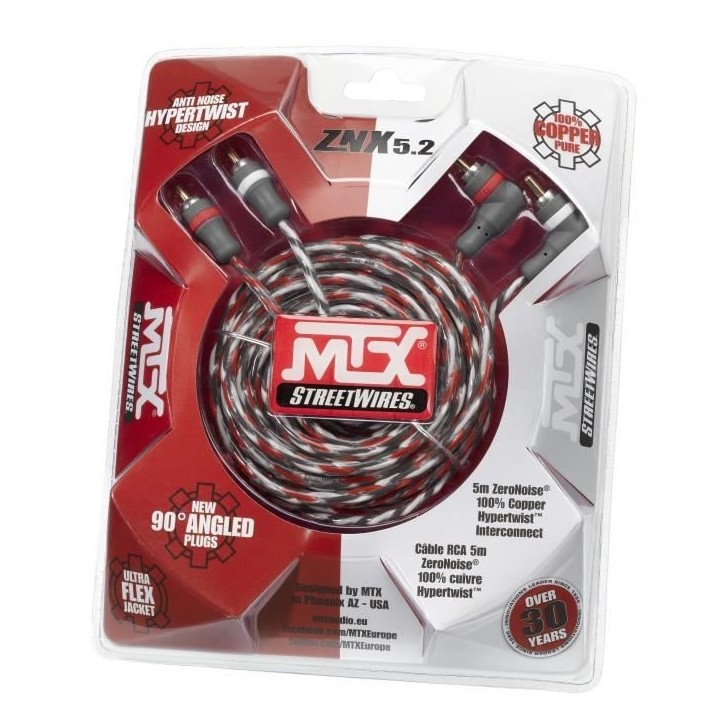 MTX ZNX5.2 Câble RCA ZeroNoise 5 metres symétrique 100% cuivre 3 blindages