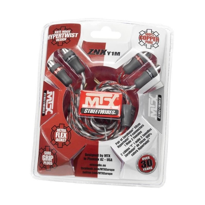 MTX Câble RCA Y StreetWires ZNXY1M 1 Mâle 2 Femelles 50 cm 100% cuiv
