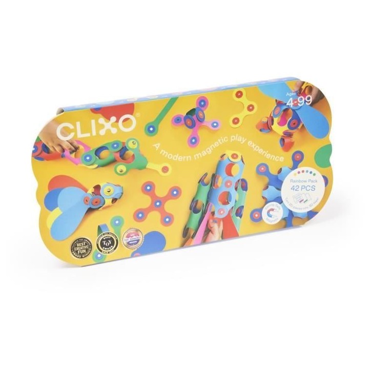 Rainbow Pack CLIXO - GIPSY TOYS - Jeu de Construction Magnétique, Flexible, Durable et Imaginatif - 42 pcs - Des 4 ans
