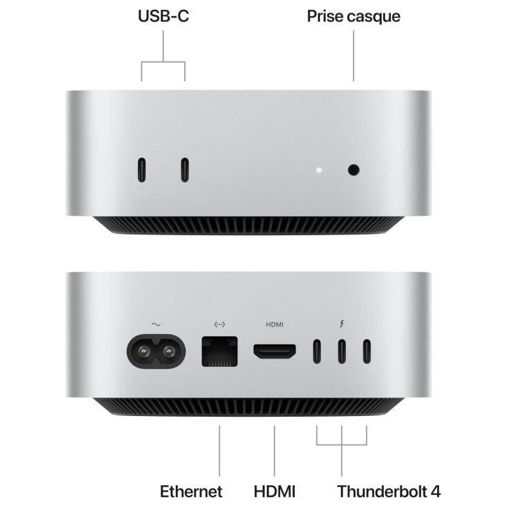 Apple - Mac mini (2024) Puce Apple M4 - RAM 16Go - Stockage 512Go SSD - CPU 10 coeurs GPU 10 coeurs - Argent Apple - Mac mini (2024) Puce Apple M4 - RAM 16Go - Stockage 512Go SSD - CPU 10 coeurs GPU 10 coeurs - Argent
