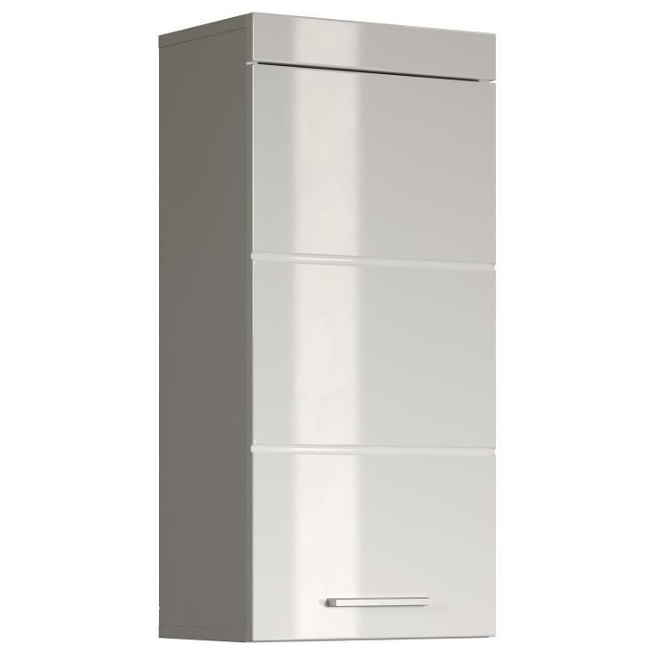 Meuble de salle de bain Rangement haut - 1 porte - Blanc - L 37 x P 23 x H 77 cm - AMANDA