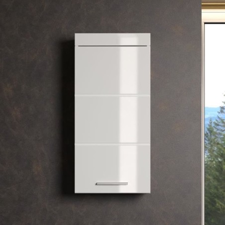 Meuble de salle de bain Rangement haut - 1 porte - Blanc - L 37 x P 23 x H 77 cm - AMANDA