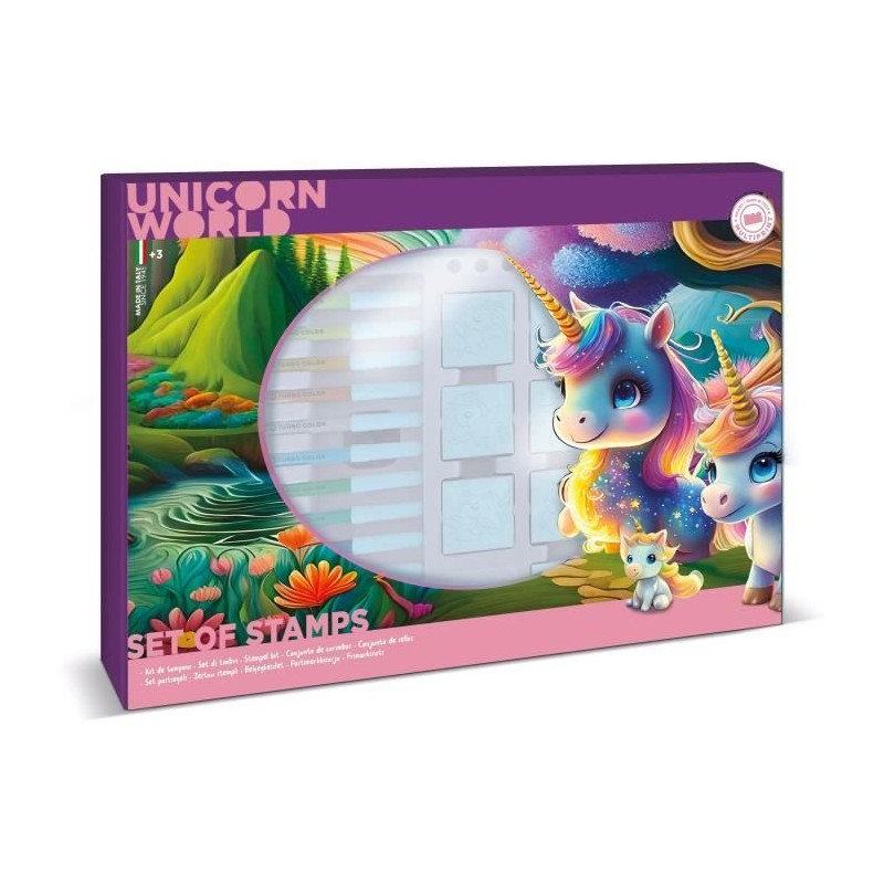 Coffret de tampons - MULTIPRINT - 4978 - Licornes - 7 tampons bois et
