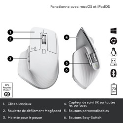 Souris - Sans fil - Logitech - MX Master 3S - Gris Pâle