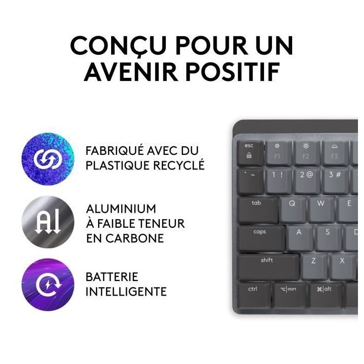 Clavier - Sans fil - Logitech - MX Mechanical - AZERTY - Mécanique - Rétroéclairé - Graphite